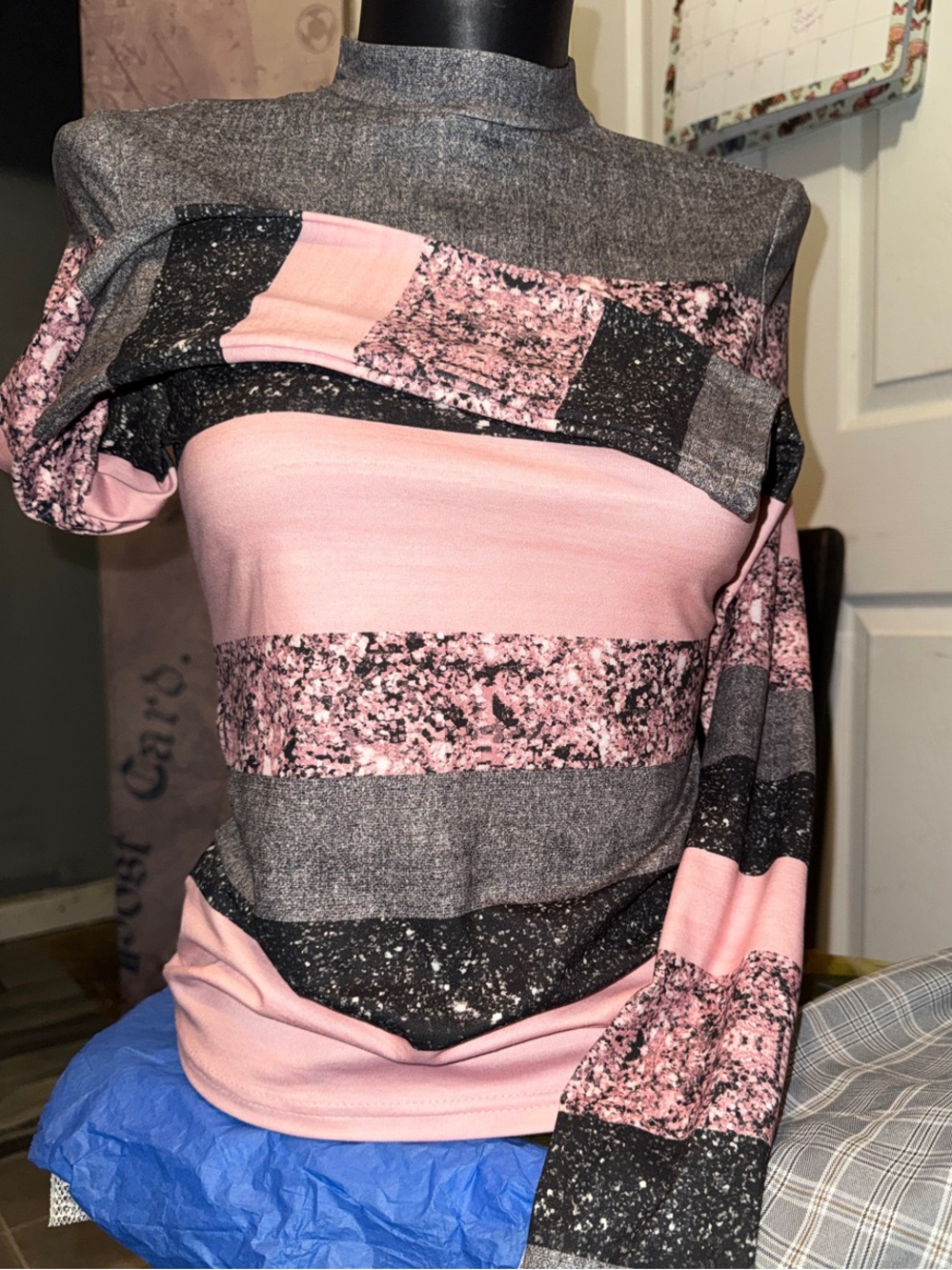 Striped Pink Gray and Black Long Sleeve Top